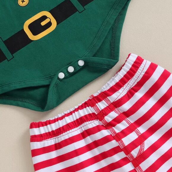 Baby Boys Christmas Elf Long Sleeve Bodysuit Outfit Set - Picture 5 of 8